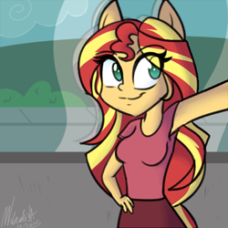 Size: 500x500 | Tagged: safe, artist:wubcakeva, sunset shimmer, equestria girls, ponied up, pony ears, selfie, solo