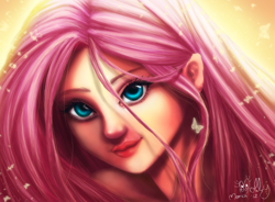 Size: 900x664 | Tagged: safe, artist:manelymolly, fluttershy, bust, humanized, portrait, solo