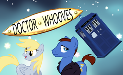 Size: 732x450 | Tagged: safe, derpy hooves, doctor whooves, pegasus, pony, doctor who, female, mare, ninth doctor, tardis