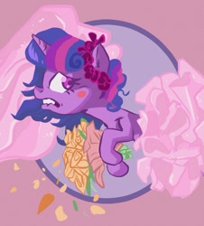 Size: 1000x1105 | Tagged: safe, artist:dunnstar, derpibooru import, twilight sparkle, blushing, bouquet, clothes, dress, flower, flower in hair, frown, lip bite, looking back, solo, wedding dress, worried