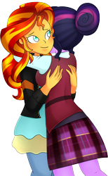 Size: 2512x4080 | Tagged: safe, artist:scarlet-spectrum, sci-twi, sunset shimmer, twilight sparkle, equestria girls, friendship games, clothes, crystal prep academy, crystal prep academy uniform, cute, hug, school uniform, simple background, transparent background