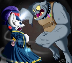 Size: 1000x875 | Tagged: safe, artist:wazzart, fido, rarity, diamond dog, pony, unicorn, clothes, robe, warlock