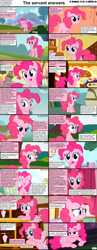 Size: 1282x3304 | Tagged: safe, pinkie pie, earth pony, pony, comic:celestia's servant interview, caption, comic, interview