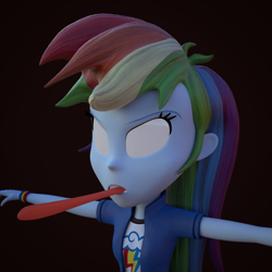 Size: 960x960 | Tagged: safe, artist:3d thread, artist:creatorofpony, derpibooru import, rainbow dash, equestria girls, /mlp/, 3d, 3d model, blank eyes, blender, clothes, empty eyes, long tongue, open mouth, shirt, solo, tongue out, wat