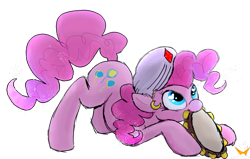 Size: 900x573 | Tagged: safe, artist:namiwami, pinkie pie, earth pony, pony, friendship is witchcraft, gypsy pie, heart eyes, mouth hold, musical instrument, romani, simple background, solo, tambourine, transparent background, wingding eyes