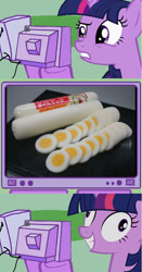 Size: 563x1078 | Tagged: safe, derpibooru import, twilight sparkle, egg (food), exploitable meme, food, japanese, meme, tv meme, twilight snapple