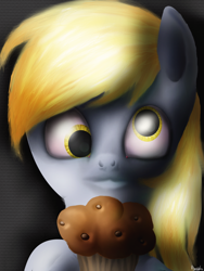 Size: 768x1024 | Tagged: safe, artist:agussska, derpy hooves, pegasus, pony, female, mare, muffin, uncanny valley