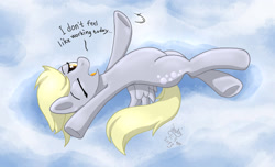 Size: 1400x850 | Tagged: safe, artist:joakaha, derpy hooves, pegasus, pony, female, lazy, mare, solo