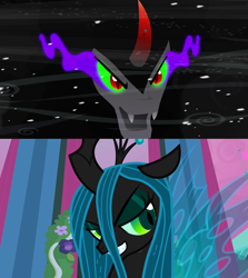 Size: 1279x1436 | Tagged: safe, screencap, king sombra, queen chrysalis, changeling, changeling queen, pony, unicorn, a canterlot wedding, the crystal empire, chrysombra, female, male, shipping, straight