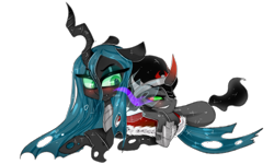 Size: 3942x2364 | Tagged: safe, artist:kingripple, king sombra, queen chrysalis, changeling, changeling queen, pony, unicorn, chrysombra, duo, female, male, shipping, simple background, straight, transparent background