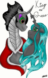 Size: 800x1280 | Tagged: safe, artist:lauraandcasey, king sombra, queen chrysalis, changeling, changeling queen, pony, unicorn, chrysombra, female, male, shipping, straight