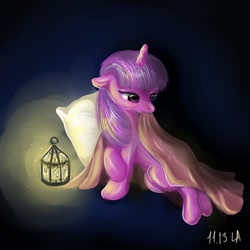 Size: 1000x1000 | Tagged: safe, artist:oleniabrama, derpibooru import, twilight sparkle, blanket, lantern, pillow, solo