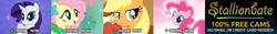 Size: 724x90 | Tagged: safe, applejack, fluttershy, pinkie pie, rarity, earth pony, pegasus, pony, unicorn, parody, ponyspin