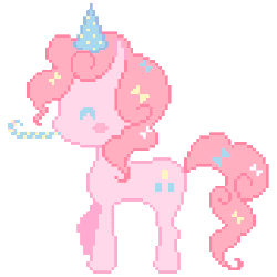 Size: 440x440 | Tagged: safe, artist:hima-hima, pinkie pie, earth pony, pony, cute, diapinkes, hat, noisemaker, party hat, party horn, pixel art, profile, simple background, solo, transparent background