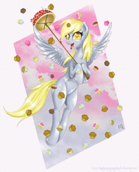 Size: 2587x3200 | Tagged: safe, artist:karlosbaygorriakb, derpy hooves, pegasus, pony, cupcake, female, mare, muffin, umbrella