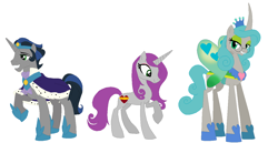 Size: 1296x668 | Tagged: safe, artist:frostbittenbear, king sombra, queen chrysalis, changeling, changeling queen, changepony, hybrid, pony, unicorn, alternate universe, chrysombra, family, female, interspecies offspring, male, offspring, parent:king sombra, parent:queen chrysalis, parents:chrysombra, shipping, straight