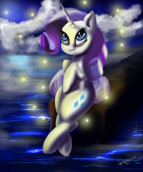 Size: 816x979 | Tagged: safe, artist:springstrings, rarity, pony, unicorn, night, solo, water