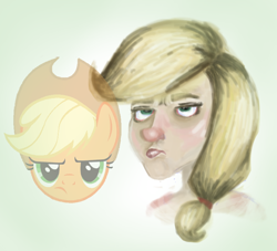 Size: 1024x931 | Tagged: safe, artist:ehherinn, applejack, earth pony, pony, comparison, female, humanized, mare