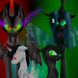 Size: 512x512 | Tagged: safe, artist:xxthenovawolfxx, king sombra, queen chrysalis, changeling, changeling queen, changepony, hybrid, pony, unicorn, chrysombra, family, female, interspecies offspring, male, offspring, parent:king sombra, parent:queen chrysalis, parents:chrysombra, shipping, straight