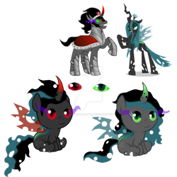 Size: 1024x1025 | Tagged: safe, artist:theliondemon-kaimra, king sombra, queen chrysalis, changeling, changeling queen, changepony, hybrid, pony, baby, baby pony, chrysombra, female, interspecies offspring, male, offspring, parent:king sombra, parent:queen chrysalis, parents:chrysombra, shipping, simple background, sombra eyes, straight, transparent background