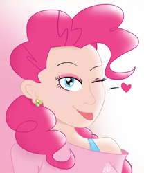 Size: 1080x1296 | Tagged: safe, artist:edvedd, pinkie pie, female, humanized, pink hair, solo, tongue out