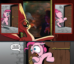 Size: 945x821 | Tagged: safe, idw, pinkie pie, earth pony, pony, exploitable meme, meme, obligatory pony, surprise door, willy wonka