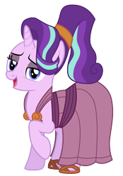 Size: 1001x1441 | Tagged: safe, artist:cloudyglow, starlight glimmer, the crystalling, alternate hairstyle, clothes, clothes swap, cosplay, costume, crossover, disney, dress, hercules, megara, sandals, simple background, solo, transparent background, vector