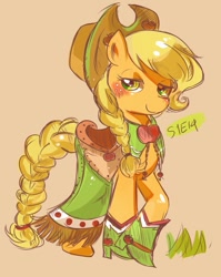 Size: 515x648 | Tagged: safe, artist:kiisuke, applejack, earth pony, pony, suited for success, clothes, dress, gala, pixiv