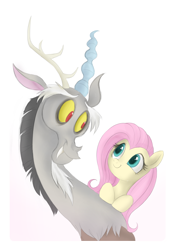 Size: 694x1004 | Tagged: safe, artist:mn27, discord, fluttershy, pegasus, pony, keep calm and flutter on, discoshy, female, male, shipping, straight