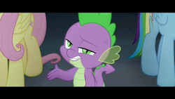 Size: 960x540 | Tagged: safe, derpibooru import, screencap, fluttershy, rainbow dash, spike, dragon, pegasus, pony, my little pony: the movie, dreamworks face, reaction image