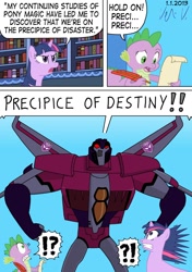 Size: 1024x1456 | Tagged: safe, derpibooru import, spike, twilight sparkle, dragon, comic, crossover, starscream, transformers, transformers animated