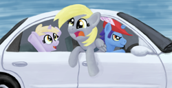 Size: 900x459 | Tagged: safe, artist:tranquilmind, derpy hooves, dinky hooves, pegasus, pony, car, driving, female, mare