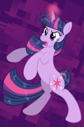 Size: 641x962 | Tagged: safe, artist:cluttercluster, derpibooru import, twilight sparkle, angry, glowing horn, rearing