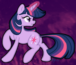 Size: 393x333 | Tagged: safe, artist:cluttercluster, derpibooru import, twilight sparkle, angry, glowing horn, looking back, solo