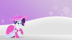 Size: 1920x1080 | Tagged: safe, artist:phantombadger, rarity, pony, unicorn, clothes, cutie mark, dress, eyeshadow, female, grin, hat, lidded eyes, makeup, mare, raised hoof, smiling, solo, vector, wallpaper