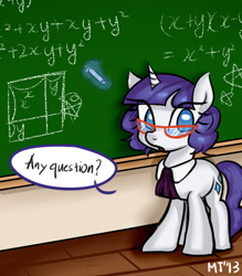 Size: 632x720 | Tagged: safe, artist:kimgoma, rarity, pony, unicorn, alternate hairstyle, glasses, math, teacher