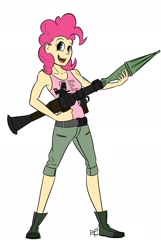 Size: 1230x1913 | Tagged: safe, artist:my-little-veteran, pinkie pie, humanized, rocket launcher, rpg (weapon), rpg-7, weapon