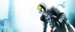 Size: 1066x465 | Tagged: safe, artist:mrsicksnips, derpy hooves, pegasus, pony, assassin's creed, crossover, female, mare, video game, wallpaper