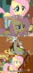 Size: 885x1920 | Tagged: safe, edit, edited screencap, screencap, discord, fluttershy, pegasus, pony, keep calm and flutter on, comic, element of kindness, screencap comic, the simpsons