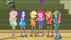 Size: 1920x1080 | Tagged: safe, artist:dirty mike, edit, screencap, applejack, fluttershy, pinkie pie, rainbow dash, rarity, sunset shimmer, equestria girls, clothes, dress, high heels, pantyhose, skirt