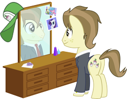 Size: 6000x4686 | Tagged: safe, artist:masem, idw, hayseed turnip truck, rarity, pony, unicorn, absurd resolution, hat, idw showified, mirror, rariseed, reflection, simple background, transparent background, vector