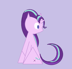 Size: 556x538 | Tagged: safe, artist:violaconcert, derpibooru exclusive, starlight glimmer, pony, unicorn, abstract, purple background, simple background, sitting, solo, triangle