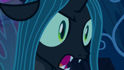 Size: 1280x720 | Tagged: safe, screencap, queen chrysalis, changeling, changeling queen, the mean 6, female, open mouth, solo