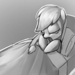 Size: 700x700 | Tagged: safe, artist:saurabhinator, applejack, earth pony, pony, bed, monochrome, sleeping, solo, yawn