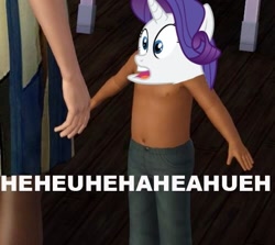 Size: 500x445 | Tagged: safe, edit, rarity, barely pony related, derp, hoers, hue, huehuehue, image macro, the sims, wat