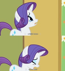 Size: 844x927 | Tagged: safe, screencap, rarity, pony, unicorn, female, horn, mare, white coat, youtube caption