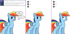 Size: 1808x800 | Tagged: safe, artist:dekomaru, derpibooru import, rainbow dash, pegasus, pony, ask, l.a. noire, scrunchy face, solo, tumblr, tumblr:ask twixie