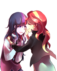 Size: 600x739 | Tagged: safe, artist:myomel, sci-twi, sunset shimmer, twilight sparkle, equestria girls, friendship games, comforting, crying