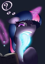 Size: 1383x1959 | Tagged: safe, artist:theobrobine, derpibooru import, twilight sparkle, book, glowing tongue, levitation, long tongue, magic, open mouth, telekinesis, tongue out