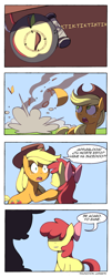 Size: 800x1976 | Tagged: safe, artist:innuendo88, artist:karzahnii, apple bloom, applejack, earth pony, pony, bad end, bomb, breaking bad, comic, revenge, sabotage, spanish, translation